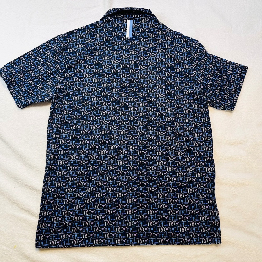 Rhoback Mens Performance Polo Shirt M Black Neon Bar Cocktail Print Golf Top - Picture 4 of 7